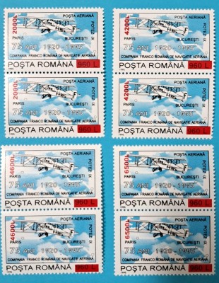 TIMBRE ROM&amp;Acirc;NIA LP 1528/2000 75 de ani de la &amp;icirc;nființarea C.F.R.N.A. (supratipar) -Serie &amp;icirc;n pereche MNH foto