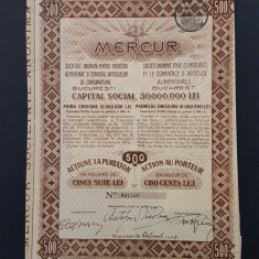 Actiune la purtator 1922 soc. Mercur , titlu , actiuni , ind. alimentara