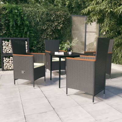 vidaXL Set masă pentru grădină, 5 piese, cu perne, negru foto