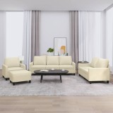 vidaXL Set de canapele cu perne, 4 piese, crem, piele ecologică