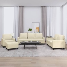 vidaXL Set de canapele cu perne, 4 piese, crem, piele ecologică