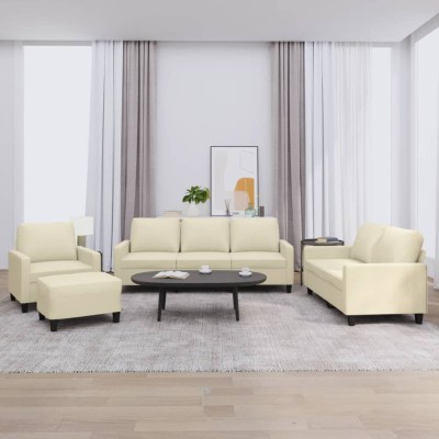vidaXL Set de canapele cu perne, 4 piese, crem, piele ecologică foto