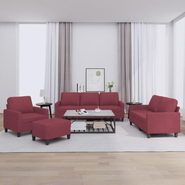 vidaXL Set canapea cu perne, 4 piese, roșu vin, material textil