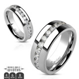 Inel din oţel, culoare argintie, linie continuă de zirconii transparente de-a lungul circumferinţei, 6 mm - Marime inel: 67