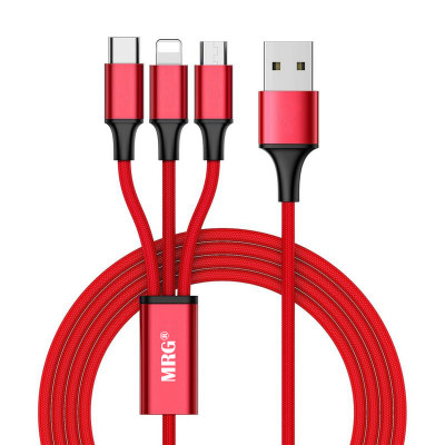 Cablu date si incarcare MRG M-533, 3 in 1, MicroUSB, Lightning, Type-C, Rosu C533 foto