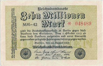 1923 (22 VIII), 10.000.000 mark (P-106a/1) - Germania - stare aUNC! foto