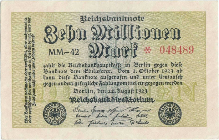 1923 (22 VIII), 10.000.000 mark (P-106a/1) - Germania - stare aUNC!
