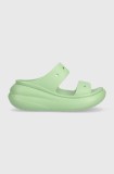 Crocs papuci Classic Crush Sandal femei, culoarea verde, cu platformă 207521