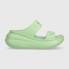 Crocs papuci Classic Crush Sandal femei, culoarea verde, cu platformă 207521