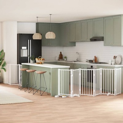 vidaXL Poartă c&amp;acirc;ini pliabilă cu ușă, 9 panouri, alb, 450 cm, lemn plop 3155706 foto