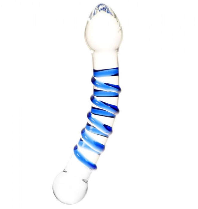 Dildo Dublu Double Spiral, Sticla Premium, Transparent, 21 cm, Passion Labs, Glass Series