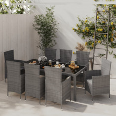 vidaXL Set mobilier de exterior cu perne, 9 piese, gri, poliratan