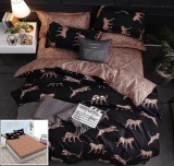 Lenjerie Pat Bumbac 4 Piese Cu Elastic Maro/Negru 180x200 cm