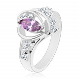 Inel de culoare argintie, zirconiu violet, arcade netede, zirconii transparente - Marime inel: 49