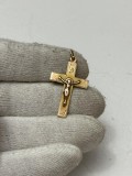PANDANTIV AUR 14K - CRUCE - Crucifix - Gravat Manual - Grecia - Vintage !