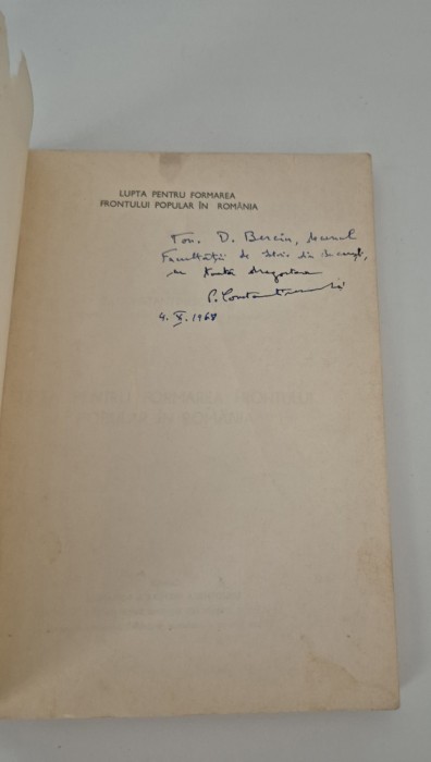 Autograf P Constantinescu Iasi Lupta pentru formarea frontului popular