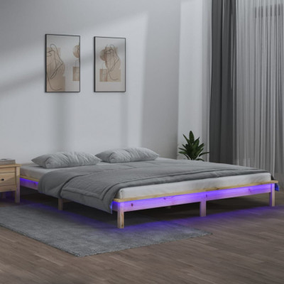 vidaXL Cadru de pat cu LED King Size 5FT, 150x200 cm, lemn masiv foto