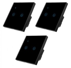 Set 3 Intrerupatoare inteligente duble cu touch Brius&trade;, Wi-Fi, nul, sticla securizata, LED noapte/zi, Tuya, Life Smart, compatibil Amazon Alexa/Google