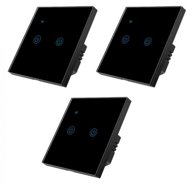 Set 3 Intrerupatoare inteligente duble cu touch Brius&amp;trade;, Wi-Fi, nul, sticla securizata, LED noapte/zi, Tuya, Life Smart, compatibil Amazon Alexa/Google foto