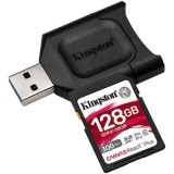 Cumpara ieftin Card de memorie Kingston Canvas React Plus, SDXC, 128GB, UHS-II, U3, V90, Class 10 + Card reader