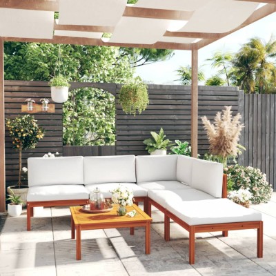 Gossi set mobilier gradina cu perne, crem, 6 piese, lemn masiv acacia foto