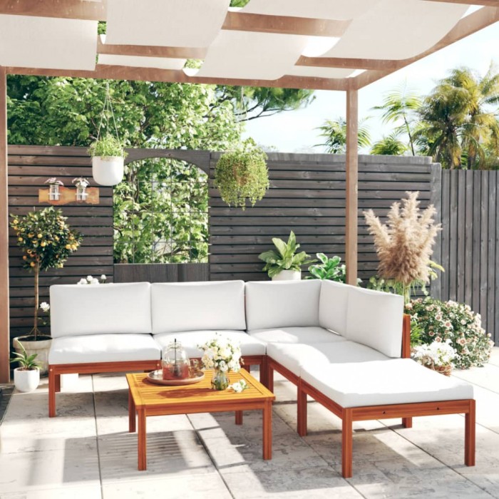 Gossi set mobilier gradina cu perne, crem, 6 piese, lemn masiv acacia
