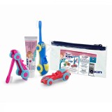 Cumpara ieftin Pachet de calatorie cu pasta si periuta de dinti pentru copii, masinuta, diverse culori, 1 set, Kin