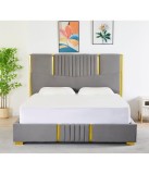 Pat Tapițat Catifea Gri Petrol Cod LB-215 160x200 cm, Somiera +&nbsp;Saltea&nbsp;160x200