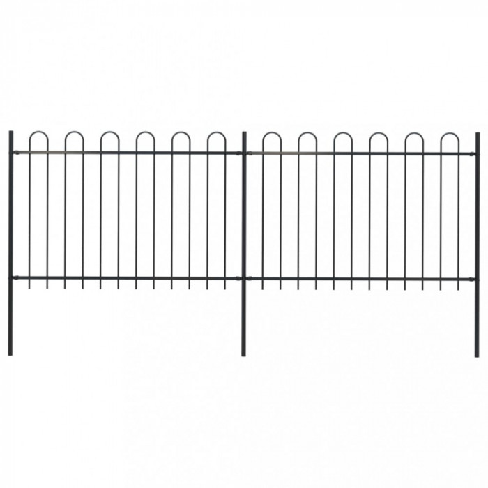 vidaXL Gard de grădină cu v&acirc;rf curbat, negru, 3,4 m, oțel