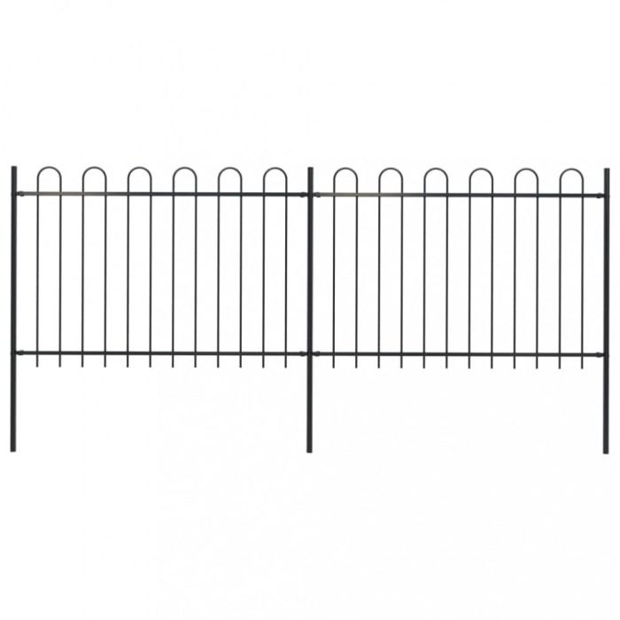 vidaXL Gard de grădină cu v&acirc;rf curbat, negru, 3,4 x 1,2 m, oțel