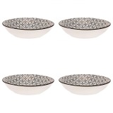 Set farfurii 4 piese din Portelan pentru Supa, Bej cu Model Negru, diametru 20 cm