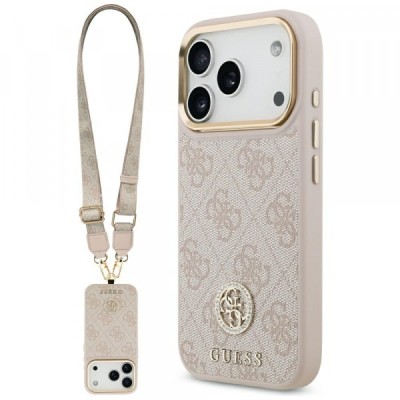 Husa pentru Apple iPhone 17 Pro Max, Guess, 4G Strass Logo and Big Strap, Roz foto