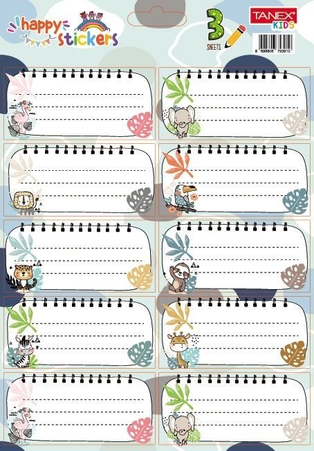 Set etichete școlare Tanex tls-833, Animale sălbatice. 30 buc/set