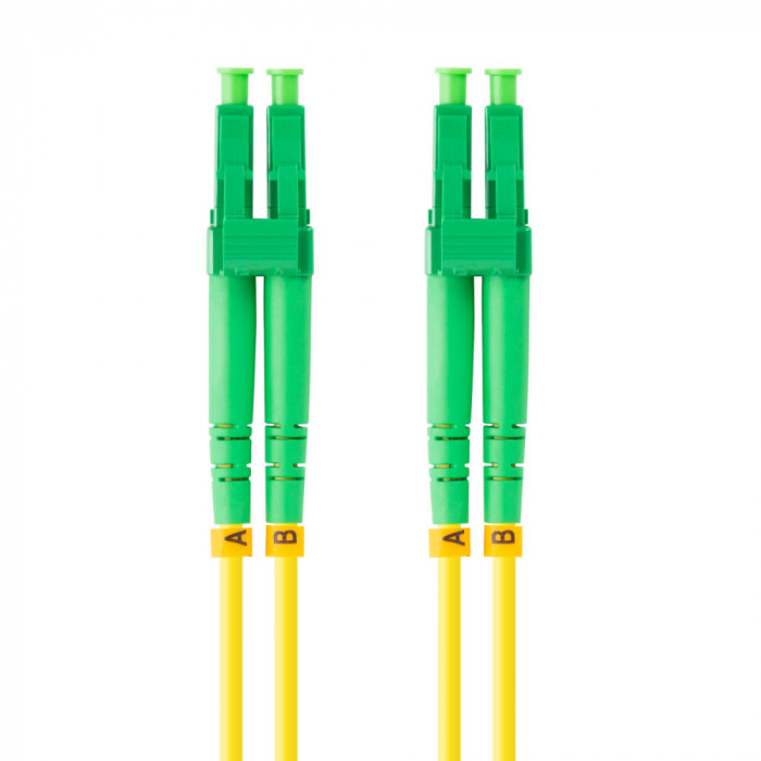 Cablu retea fibra optica cu lungime 1 m si conectori LC APC-LC APC, Lanberg Z43318, SM, DUPLEX 3.0MM G657A1 LSZH, galben
