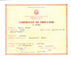 AMS# - CERTIFICAT DE INOVATOR DISPOZITIV DE STANTAT TABLA 1969 SUCEAVA RSR