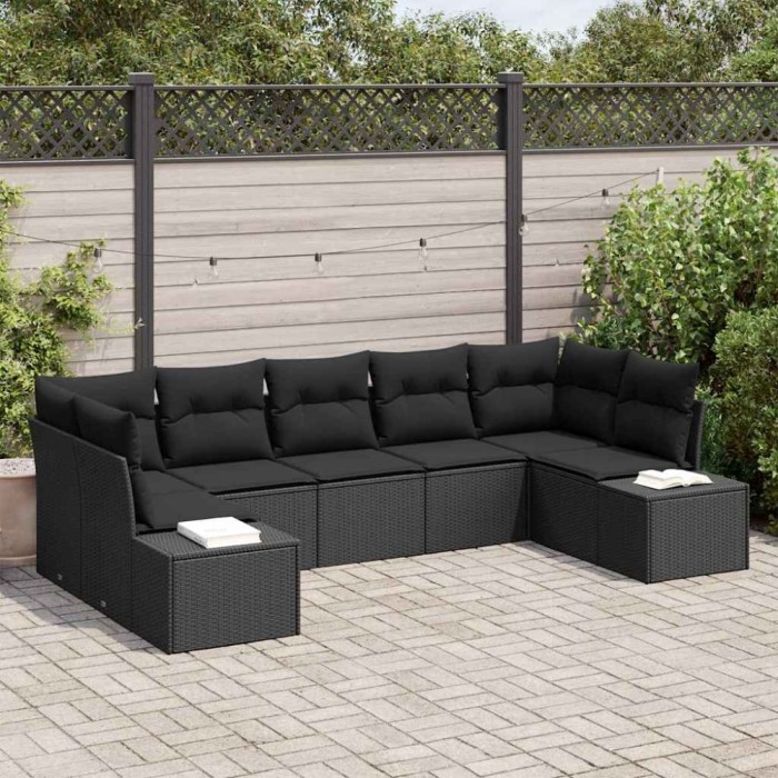 vidaXL Set de canapele pentru grădină 7 pcs Negru 289 x 154 x 85 cm 3355882