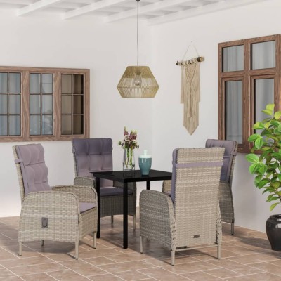 vidaXL Set de servit masa pentru grădină, 5 piese, gri și negru foto