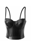 Top bustier din piele ecologică pentru femei, cu bureți, s&acirc;rmă și efect de ridicare, scurt - S
