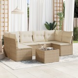 vidaXL Set canapele de grădină, 7 piese, cu perne, bej, poliratan