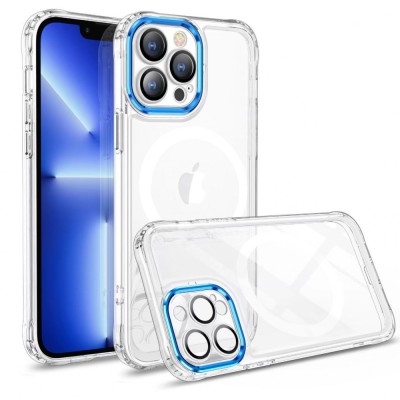 Husa MagSafe Silicone pentru iPhone 12 Pro Max, Flippy, Transparenta, Magnetica, Extra Protectie Camera Albastru foto