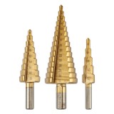 Burghie in trepte 4-12, 4-20, 4-32 mm, TiN, set de 3 bucati.