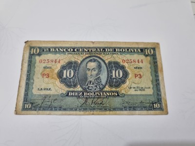 bancnota bolivia 10 b 1928 serie p3 foto