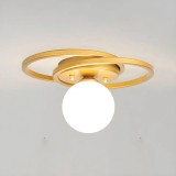 Lustra moderna cercuri si glob de sticla alba, culoare corp auriu, dulie E27, diametru corp 28cm