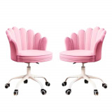 Set de 2 scaune de birou, modern, din catifea, elegant, rotativ, roz, buz