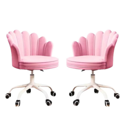 Set de 2 scaune de birou, modern, din catifea, elegant, rotativ, roz, buz foto
