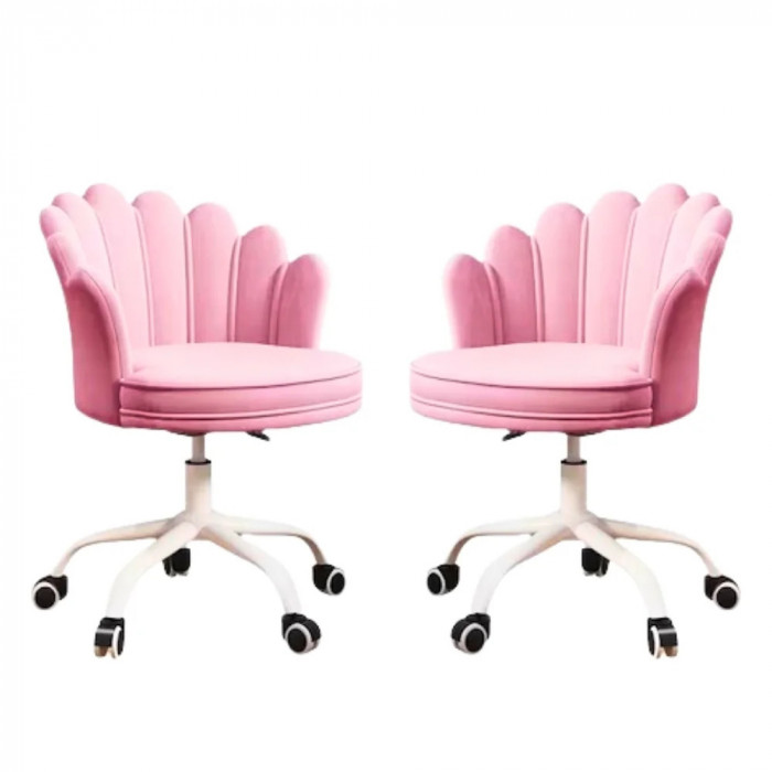 Set de 2 scaune de birou, modern, din catifea, elegant, rotativ, roz, buz