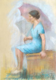 Grigore Negoşanu (1885-1953)-&quot;Femeie cu umbrelă&quot; - pastel, deosebit, Scene gen, Impresionism