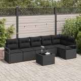 Set Canapea Gradina vidaXL 7 Piese, Ratan Poli Bej, Modular, Exterior, Negru
