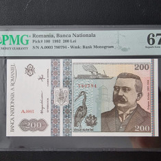 PMG 67 Bancnota gradata 200 lei 1992