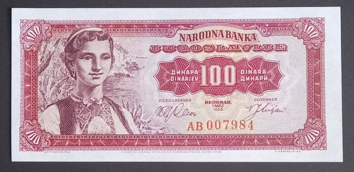 Yugoslavia, 100 Dinari 1963, UNC.